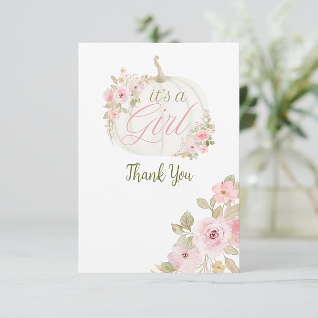 Cartão De Agradecimento É um Chá de fraldas Rosa de Abóbora Rapariga Obrig (Criador carregado)