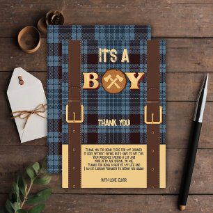 Cartão De Agradecimento É um garoto Rustic Lumberjack Flannel Chá de frald