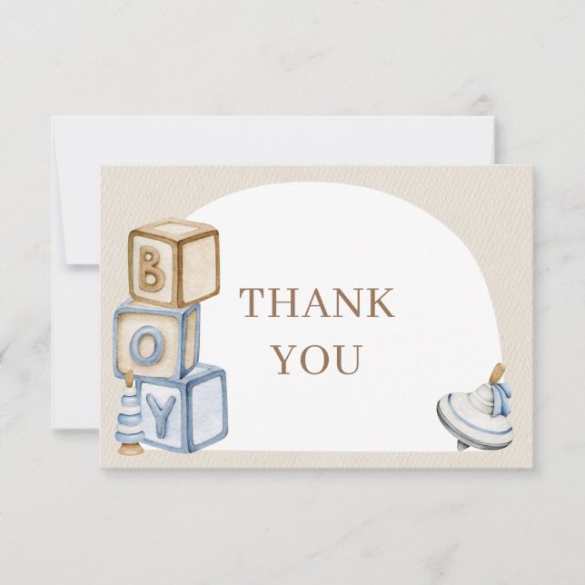 Cartão De Agradecimento É um menino, um "Boho Azul" e um Arch de Brinquedo (Frente)