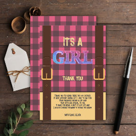 Cartão De Agradecimento É uma menina Rustic Lumberjack Flannel Chá de fral