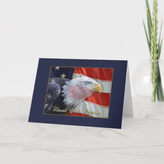 Cartão De Agradecimento Eagle US Flag, Obrigado Veteran Greeting Card (Frente)