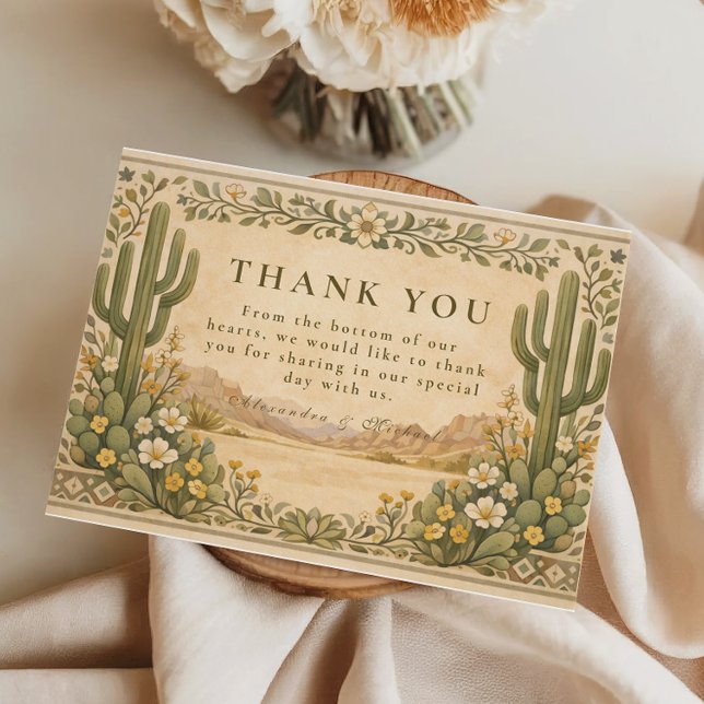 Cartão De Agradecimento Earthy Botanical Desert Wedding (Criador carregado)