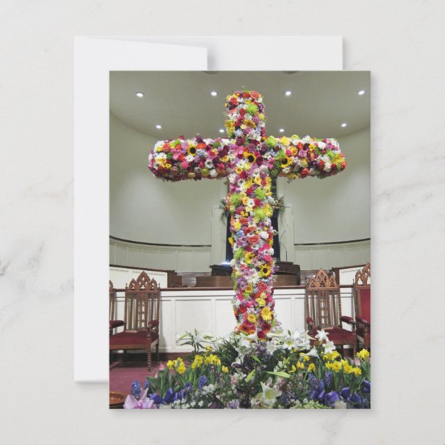 Cartão De Agradecimento Easter Card Beautiful Cross Covered with Flowers (Frente)