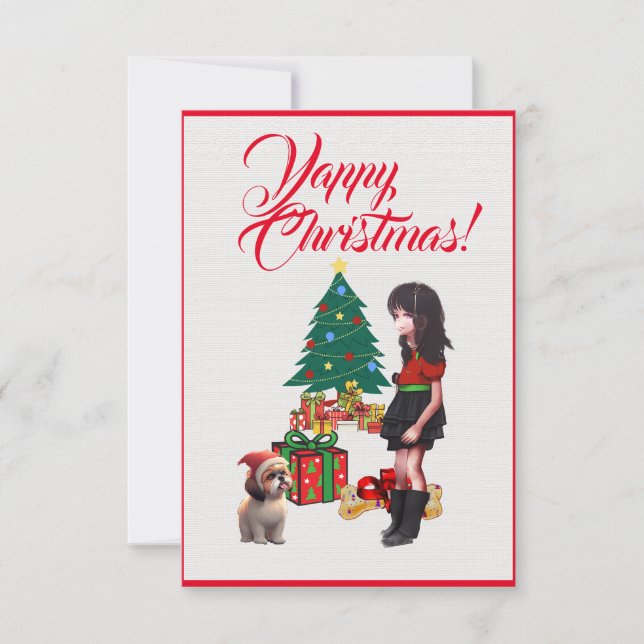 Cartão De Agradecimento Easy Custom Cute Shih Tzu With  Girl Xmas Card (Frente)