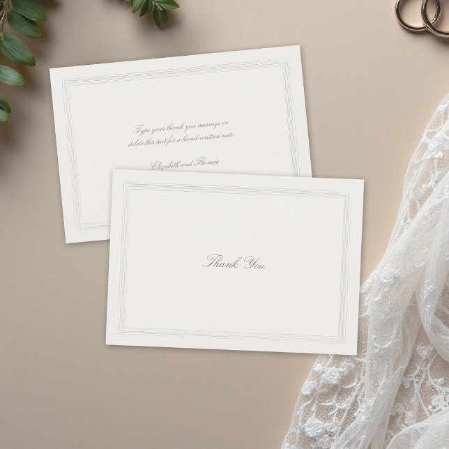 Cartão De Agradecimento Ecru Triple Formal Elegant Modern Classic Wedding (formal wedding thank you modern classic triple frame faux embossed black tie ecru traditional simple)