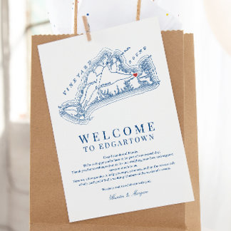 Cartão De Agradecimento Edgartown MÃE Wedding Welcome Itinerary Marinho Bl