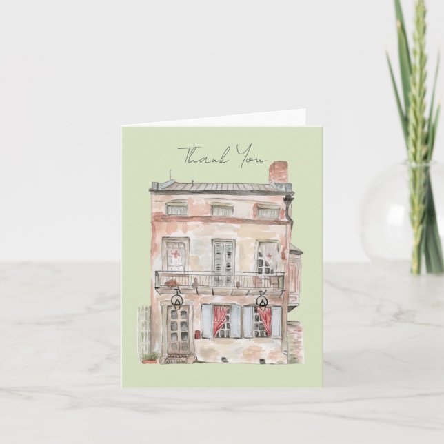 Cartão De Agradecimento Edifício Histórico Nova Orleans Aquarela (Frente)