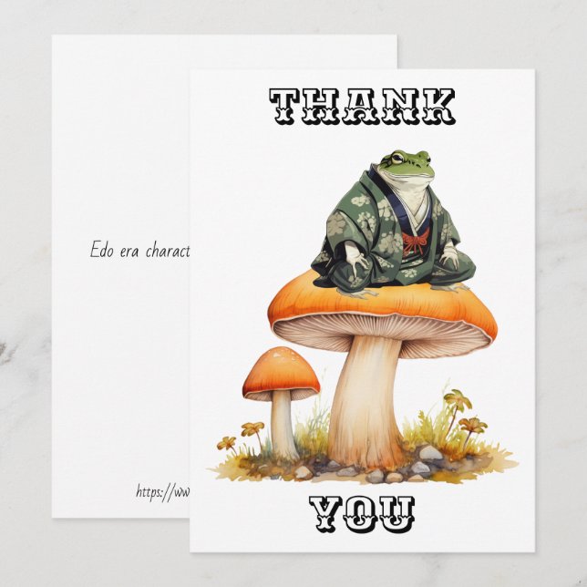 Cartão De Agradecimento Edo era personagem sapo sentado em cogumelo (Frente/Verso)