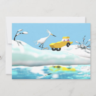 Cartão De Agradecimento Egret da neve e carro de madeira do brinquedo