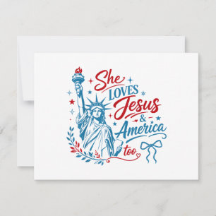 Cartão De Agradecimento Ela Ama Jesus e a América Também 4 de Julho Cristo