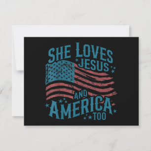 Cartão De Agradecimento Ela Ama Jesus e a América Também Bandeira dos EUA