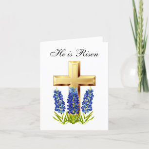 Cartão De Agradecimento Ele é Risen Páscoa de Aquarelas Bluebonnets Cruzam