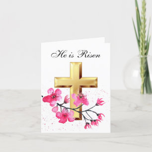 Cartão De Agradecimento Ele é Risen Watercolor Páscoa Blossom Cross