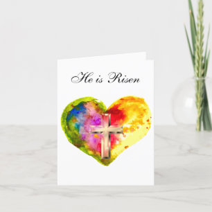 Cartão De Agradecimento Ele é Risen Watercolor Páscoa Heart Cross