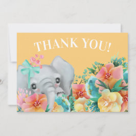 Cartão De Agradecimento Elefante Amarelo Cor-de-Rosa Floral Obrigado