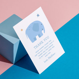 Cartão De Agradecimento Elefante Azul   Aniversário Infantil Safari Flores