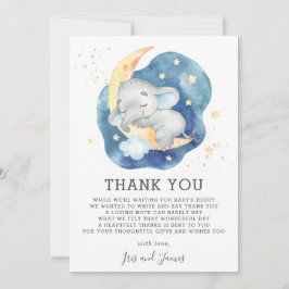 Cartão De Agradecimento Elefante Bebê Adormecido Chuva de Estrelas Brilhan