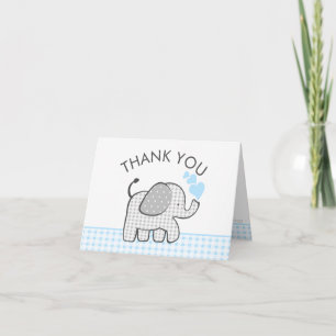 Cartão De Agradecimento Elefante Bebê Obrigado Blue Gingham