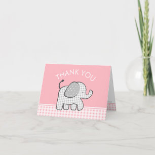 Cartão De Agradecimento Elefante Bebê Obrigado Gingham Rosa
