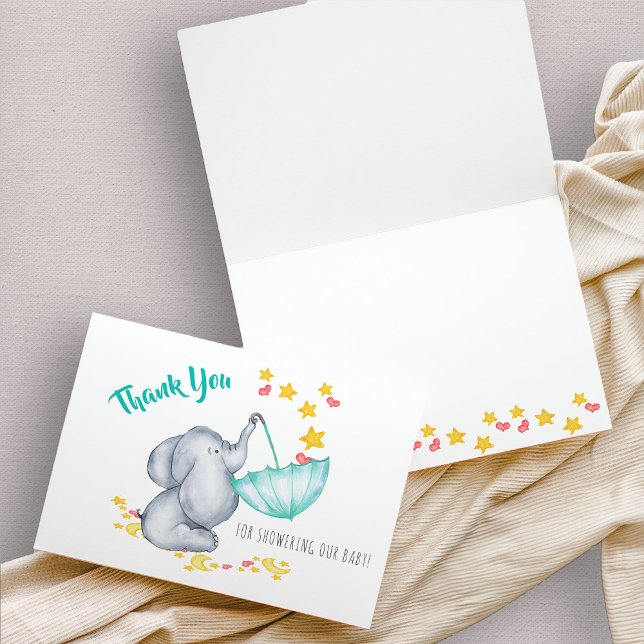 Cartão De Agradecimento Elefante Bonito Capturando Estrelas Caindo Chá de  (Cute baby elephant thank you card)