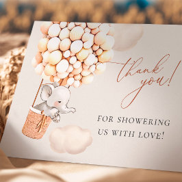 Cartão De Agradecimento Elefante - Chá de fraldas De Balões - Obrigado