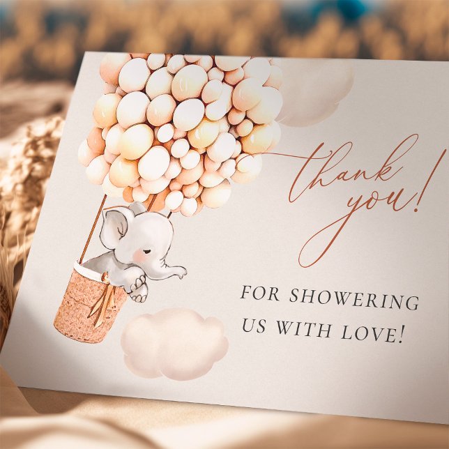 Cartão De Agradecimento Elefante - Chá de fraldas De Balões - Obrigado (Criador carregado)