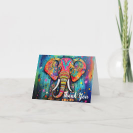 Cartão De Agradecimento Elefante Corajoso Colorido Funky Mídia Mistura Ani
