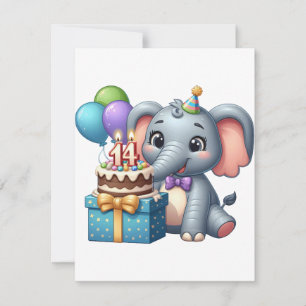 Cartão De Agradecimento Elefante de aniversário de 14 anos