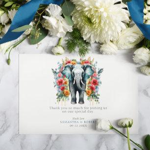 Cartão De Agradecimento Elefante Floral Baía Azul e Branco Obrigado