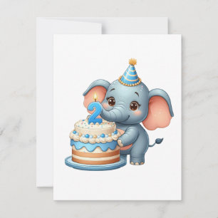 Cartão De Agradecimento Elefante Fofo 2º Aniversário