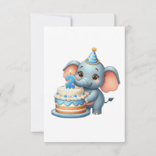 Cartão De Agradecimento Elefante Fofo 2º Aniversário
