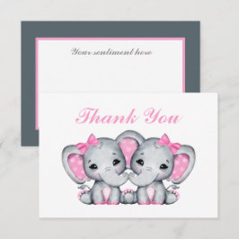 Cartão De Agradecimento elefante gêmeo de meninas bonitas
