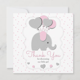 Cartão De Agradecimento elefante menina bebê rosa cinza