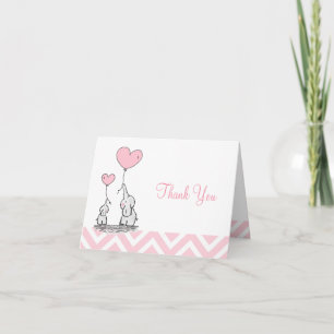 Cartão De Agradecimento Elefante Rosa Pastel Personalizado para Menina Beb