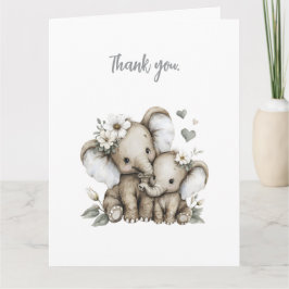 Cartão De Agradecimento Elefantes Meninas Bebês Adoráveis em Aquarela com 
