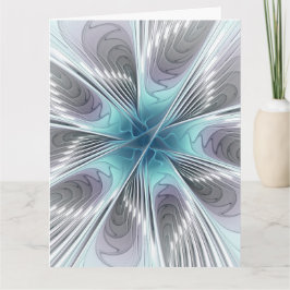 Cartão De Agradecimento Elegance Modern Blue Gray White Fractal Art Flower
