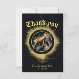 Cartão De Agradecimento elegância cósmica, o ouro, baleia negra