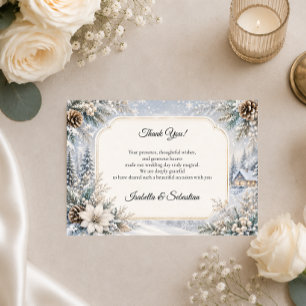 Cartão De Agradecimento Elegância de Inverno Encantado Casamento