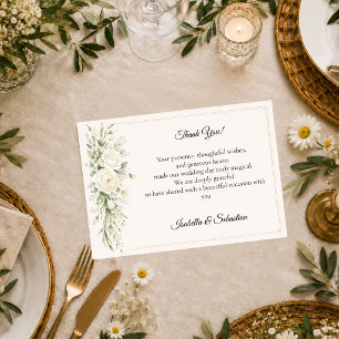 Cartão De Agradecimento Elegância Floral de Marfim Atemporal de Casamento