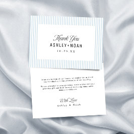 Cartão De Agradecimento Elegância Listrada Azul Empoeirada Casamento Cláss