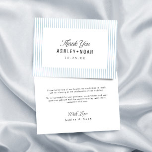 Cartão De Agradecimento Elegância Listrada Azul Empoeirada Casamento Cláss