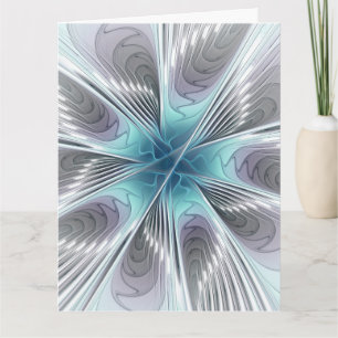 Cartão De Agradecimento Elegância Moderno Azul Cinza Branco Arte Fractal F