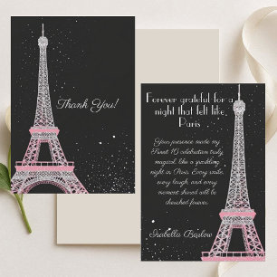 Cartão De Agradecimento Elegância Parisiense Rosa Brilho Doce 16 Aniversár