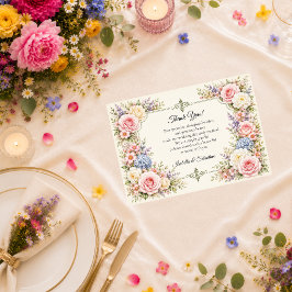 Cartão De Agradecimento Elegância Romântica de Jardim Pastel no Casamento