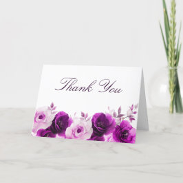 Cartão De Agradecimento Elegância Roxa: Rosas Violetas Lilás Casamento Flo