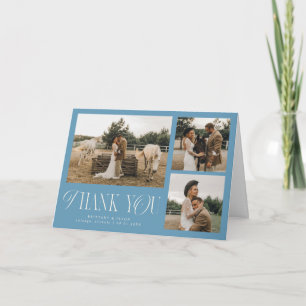 Cartão De Agradecimento Elegância Rústica Casamento Foto Múltipla Denim Az