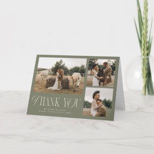 Cartão De Agradecimento Elegância Rústica Multi Foto Casamento Verde Sage
