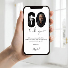 Cartão De Agradecimento Elegant 60th Birthday Photo Thank You Card Persona
