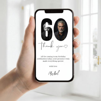 Cartão De Agradecimento Elegant 60th Birthday Photo Thank You Card Persona