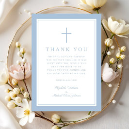 Cartão De Agradecimento Elegant Baby Blue Religious Cross Baptism